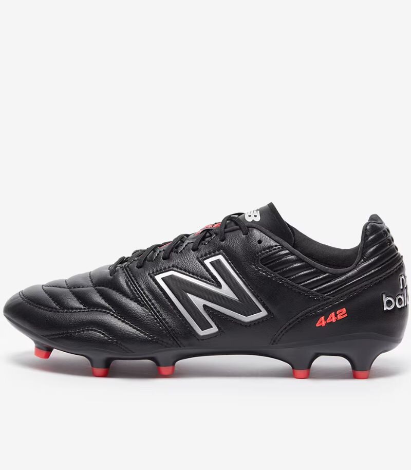 new balance 442 version 2 boots in black with white and red details